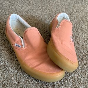 Peach colored Vans with a gum sole